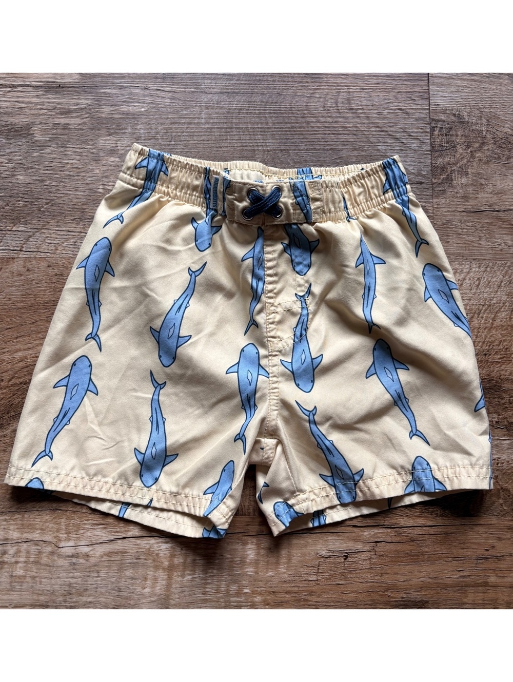 Rugged Butts Boys' Shark Print Swim Trunks Beige and Blue Size 4T